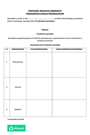 Protokół zdawczo-odbiorczy mieszkania